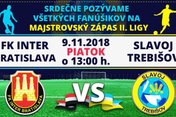 Majstrovský zápas II. ligy: FK Inter Bratislava - FK Slavoj Trebišov