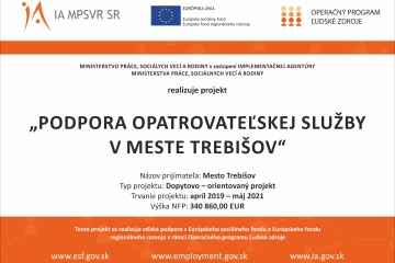 Mesto Trebišov získalo dotáciu vo výške 340 860 eur na projekt Podpora opatrovateľskej služby