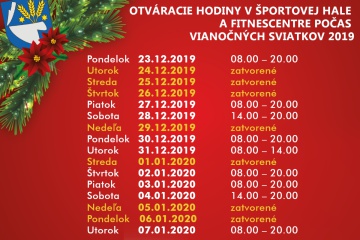 Otváracie hodiny Športovej haly v Trebišove počas vianočného obdobia