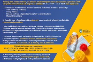 Opatrenia mesta Trebišov 19. 12. - 11. 1. 2021