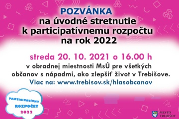 Pozvanie na úvodné verejné stretnutie k participatívnemu rozpočtu 2022